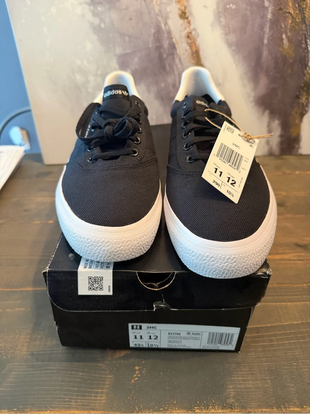 adidas 3MC Vulc B22706 Men’s Low Top Lace-Up Sneakers Black/White Canvas